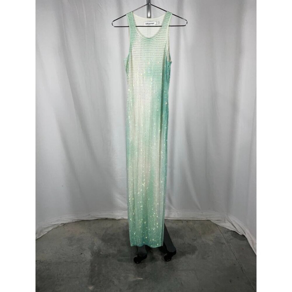 Self-Portrait Blue Polyester Crystal-Embellished Gradient-Mesh Maxi Dress Size 6